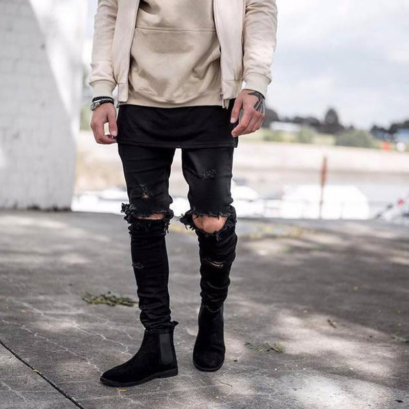 HUNGSON Men's Ripped Skinny Jeans Stretchy Slim Fit Jeans Pants for Men - Image 4